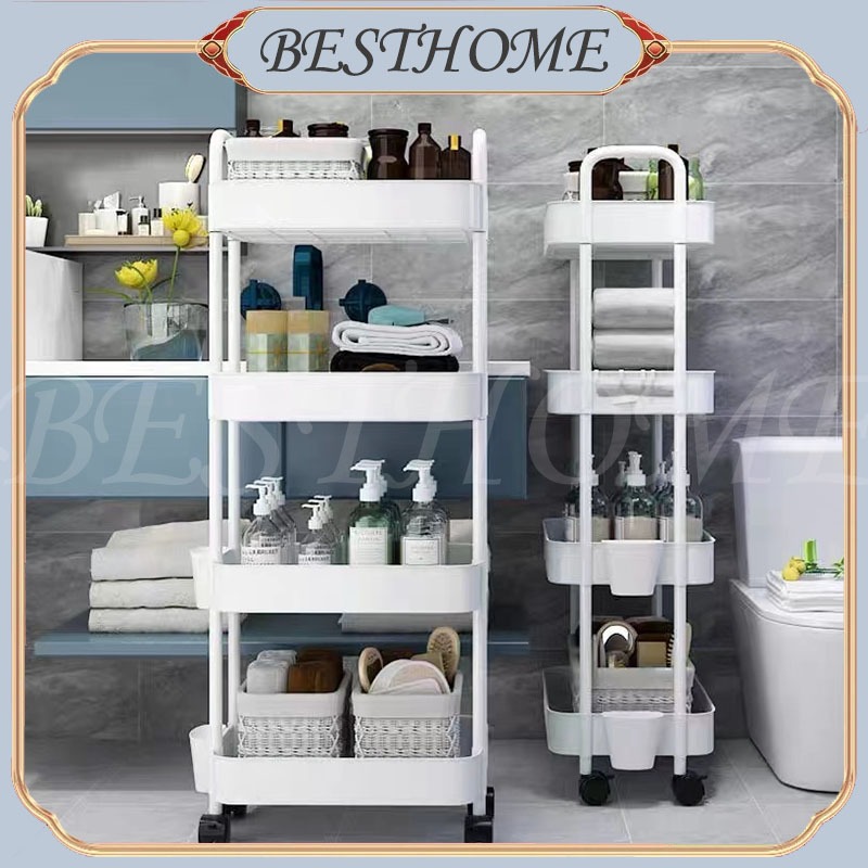 3/4/5 Tier Trolley Cart Moving Rack Kitchen Storage Shelf Bathroom ...