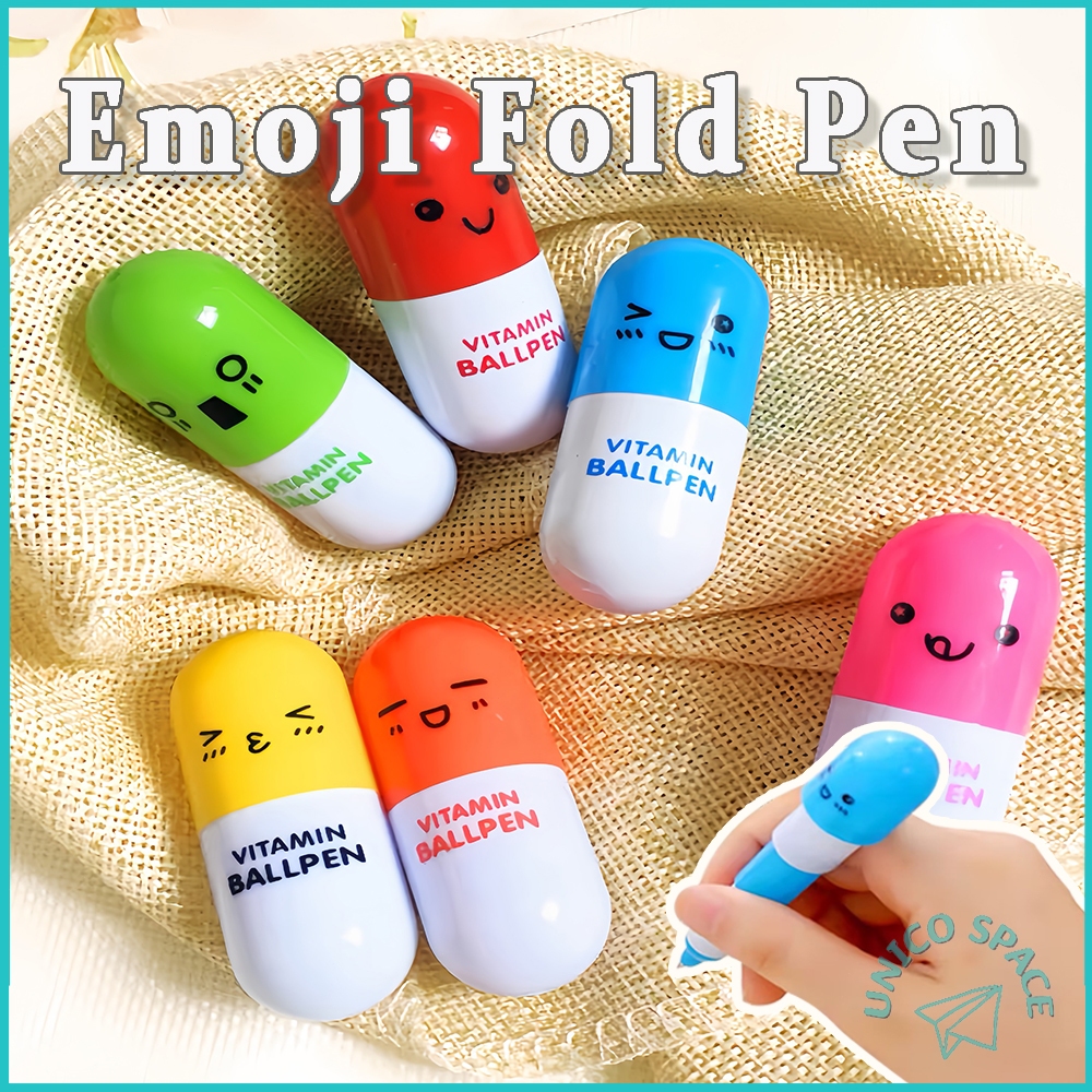 Creative Cute Ballpen Emoji Pills Fold Pen Capsule Shaped Colorful ...