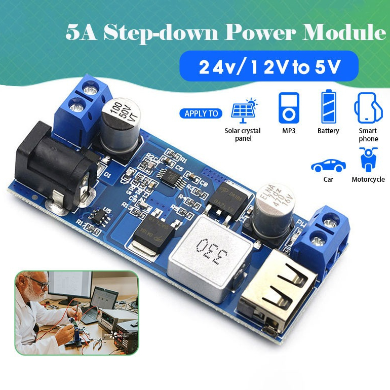 24V/12V to 5V Buck Converter USB Mobile Phone DC-DC Step-down Module HW ...