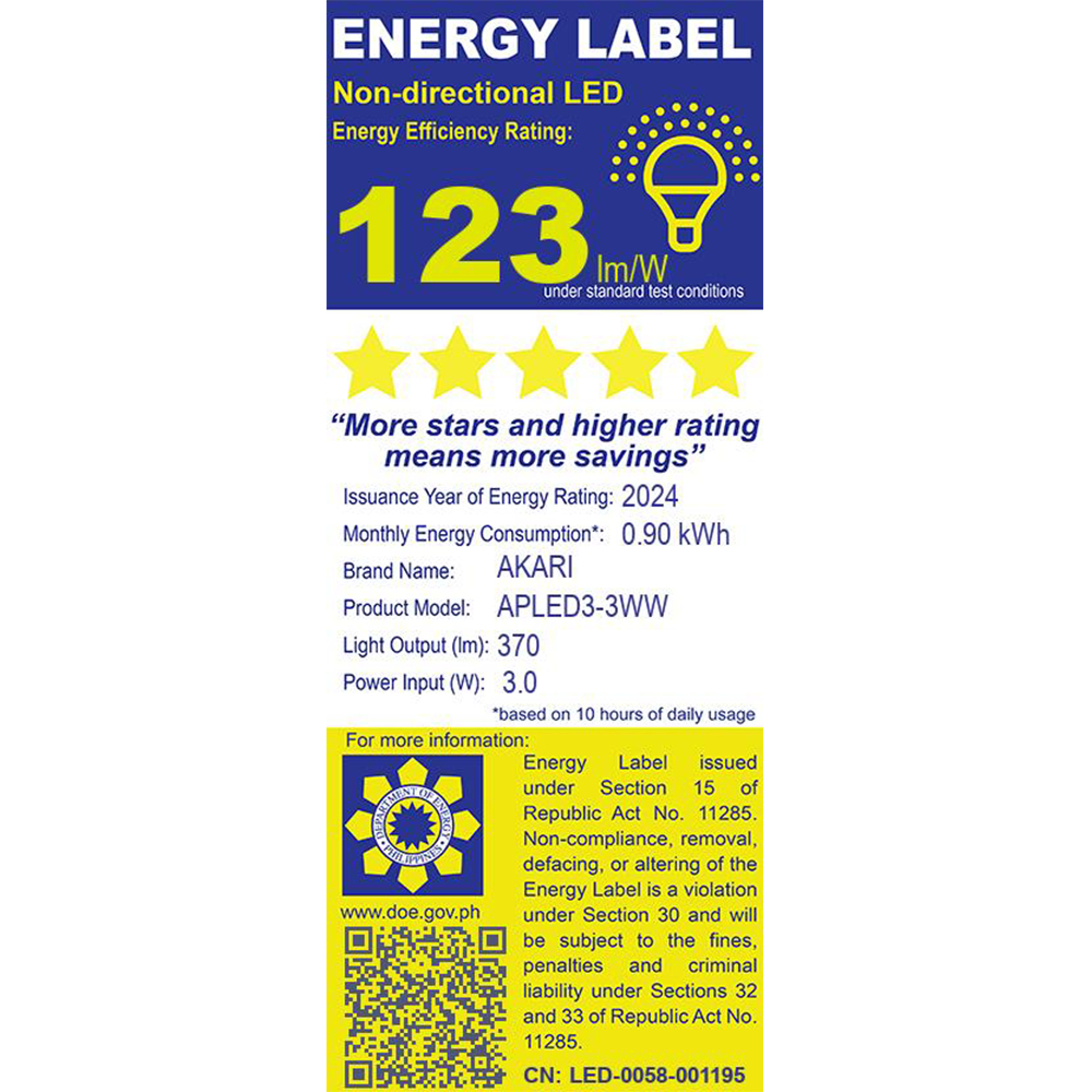 Akari Premiere LED Bulb - 3 Watts Warm White (APLED3-3WW) | Shopee ...
