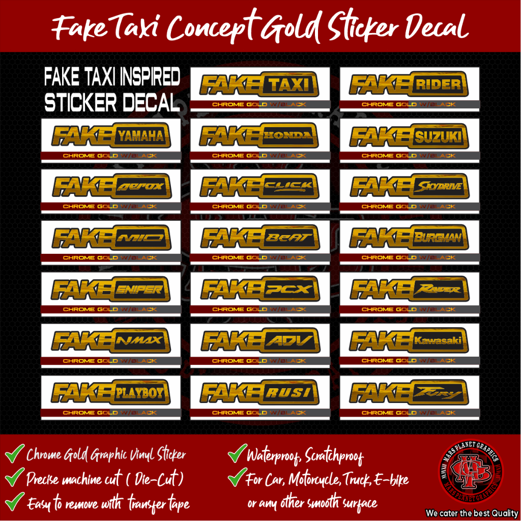 FAKE TAXI CONCEPT GOLD STICKER DECAL FOR MOTORCYCLE | Shopee Philippines