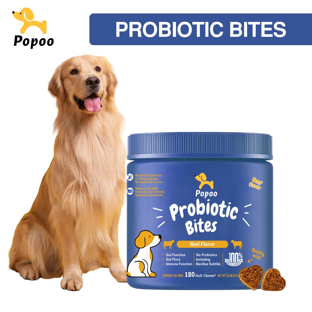 Popoo Probiotic Bites for Dogs Gut Health Dog Chews for Digestive Care
