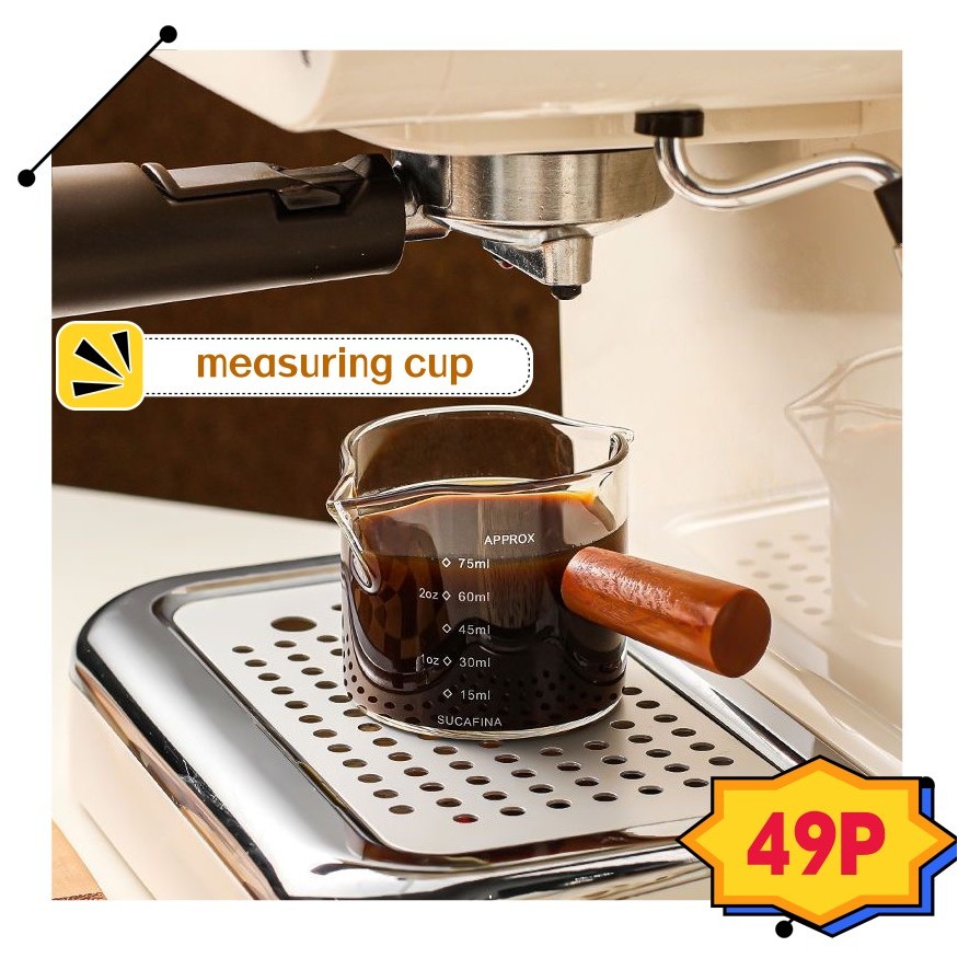 Espresso shot Glass Measuring Cup wooden handle Double Spout Measuring ...