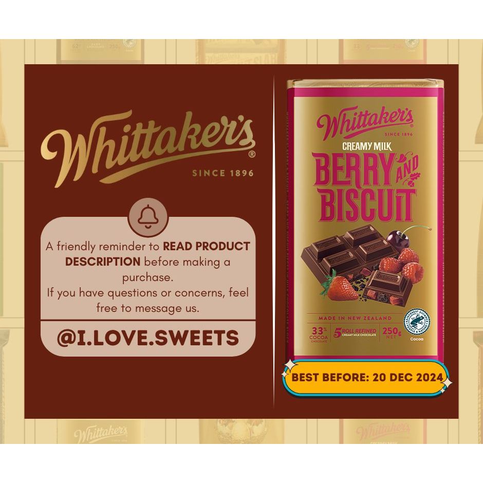 NEW ZEALAND IMPORTED Whittaker's Chocolate Blocks 250grams | Shopee ...