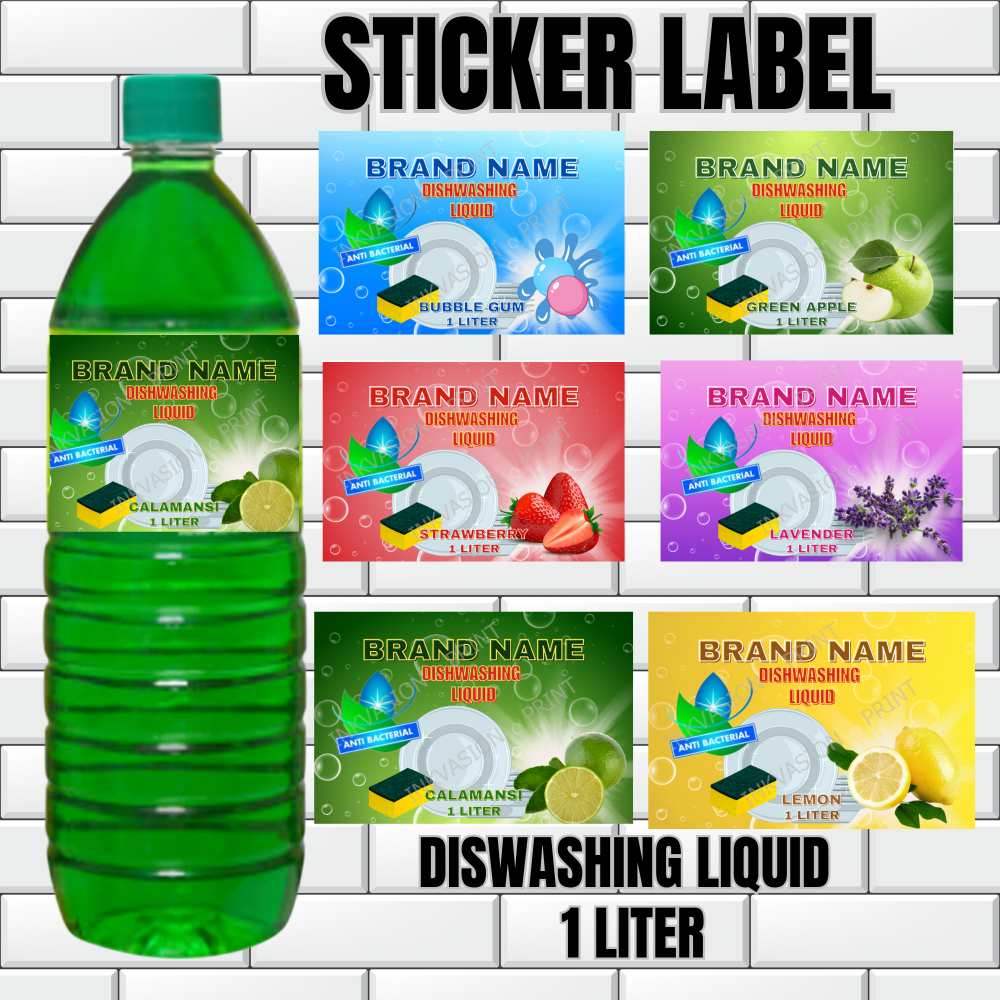 50 pcs Dishwashing Liquid Product Label Laminated Sticker 1 liter 2x3 ...