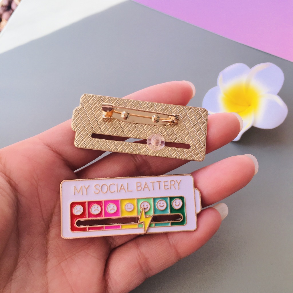 Rainbow Slidable Personalized Social Battery Enamel Brooch Mood ...