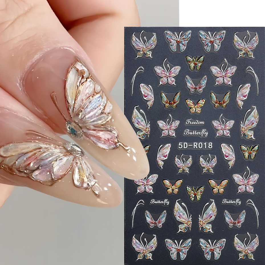 5D Butterfly Nail Stickers Embossed Acrylic Nails Art Design Manicure ...