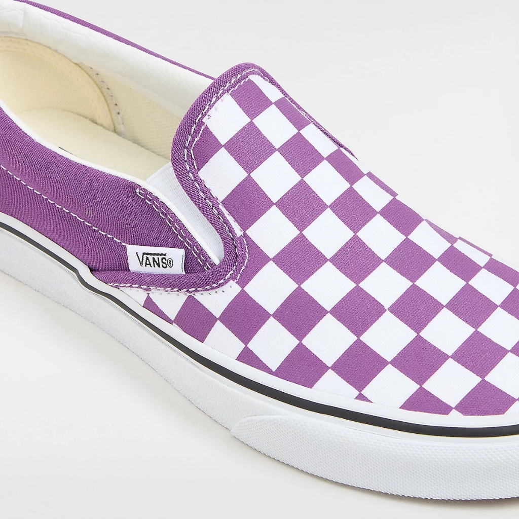 Purple checkerboard wumms slip on vans