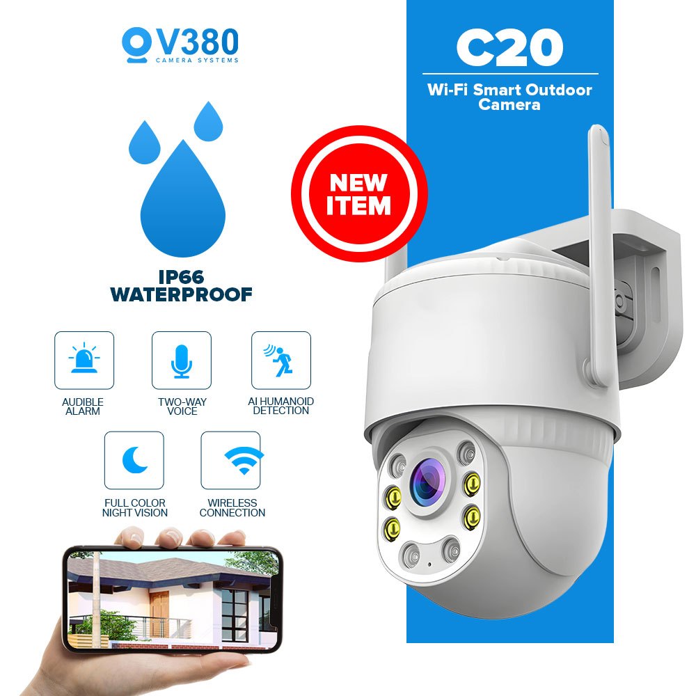 V380 C20 3MP Wi-Fi | 4G Sim Smart Outdoor CCTV Camera IP66 Weatherproof ...