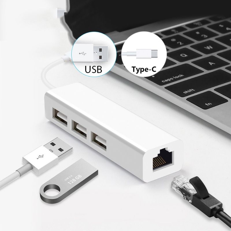 For Laptop PC USB Ethernet 3 Port USB HUB 2.0 RJ45 Lan Network Card ...