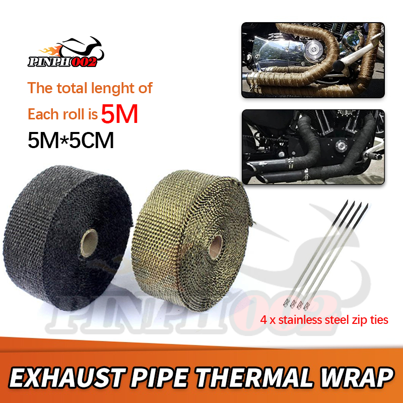 5M*5cm Motorcycle Exhaust Wrap Pipe Header Heat Wrap Turbo Exhaust