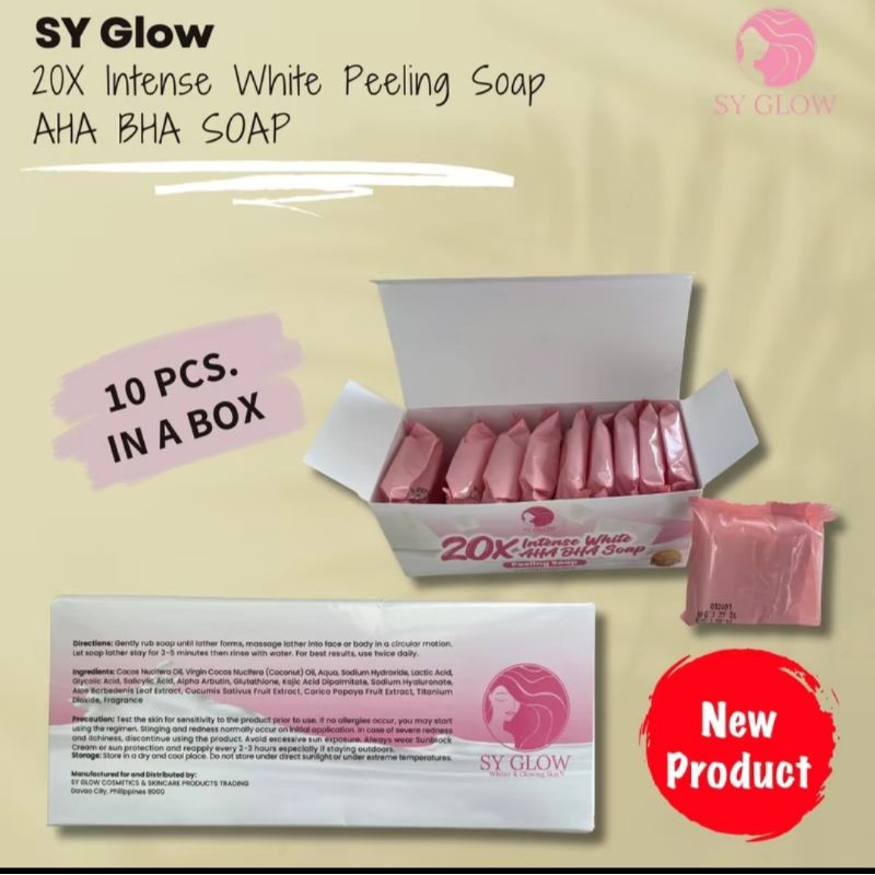 SY GLOW 20X INTENSE WHITE AHA BHA PEELING SOAP (10 PCS IN A BOX ...
