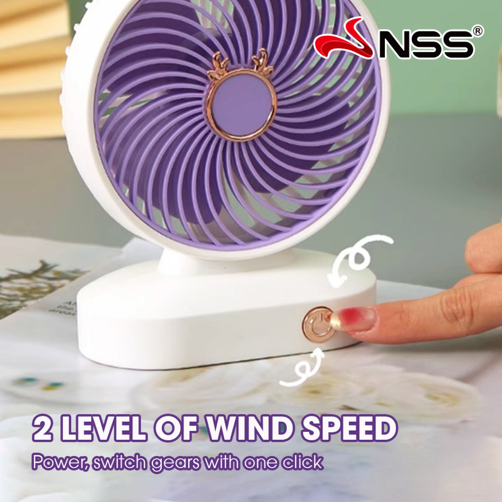 NSS MIN Fan Rechargeable Mini Desk Fan 2 IN 1 USB Powered Fan 4 Speeds ...