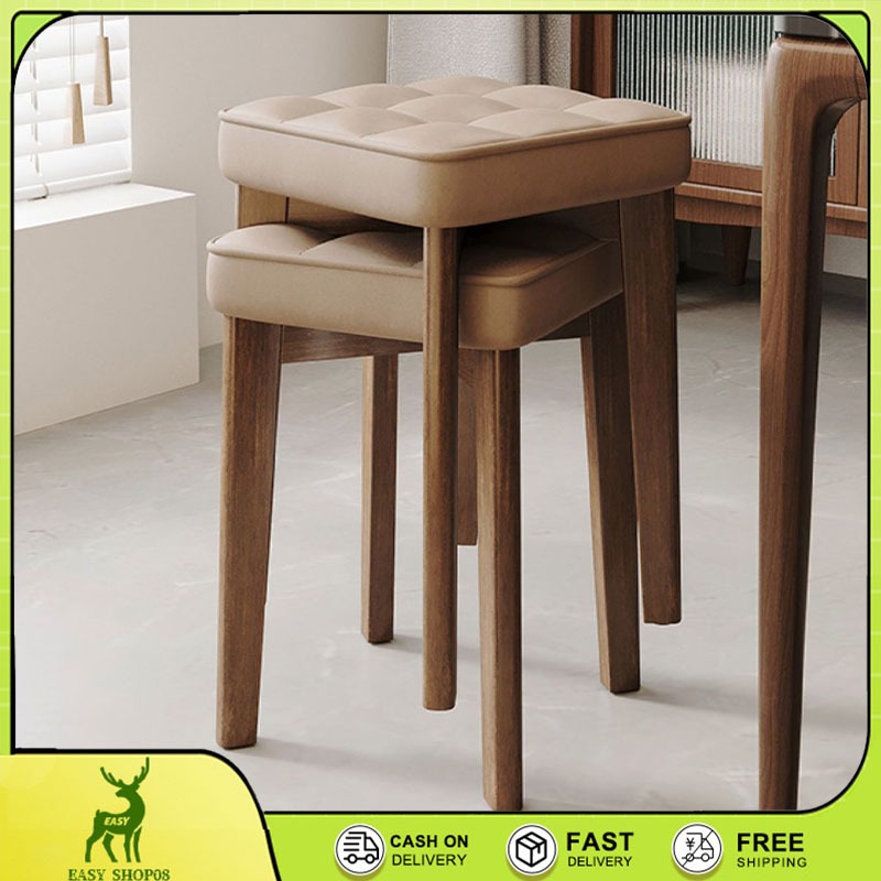 Solid Wood Stool Modern Simple Dining Table Chair Bench In Living Room Stackable Stool Makeup Stool Shopee Philippines