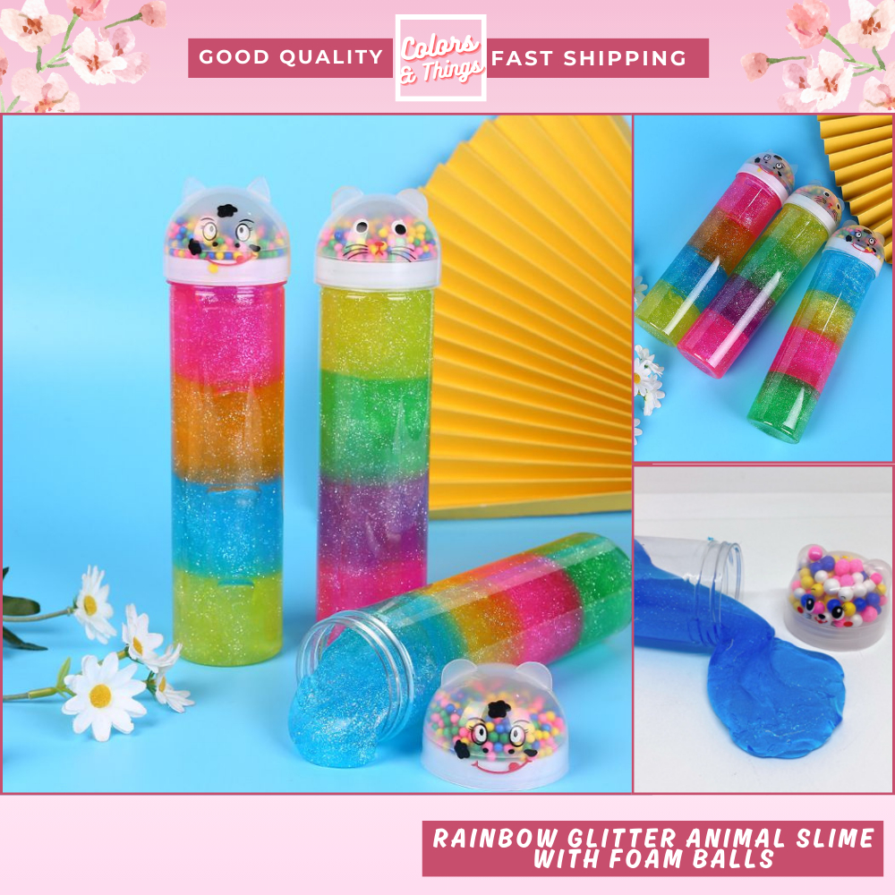 Colorsandthings Cat Bear rainbow Glitter Tube Slime with Ball Foam Big  (1pc/qty) | Shopee Philippines