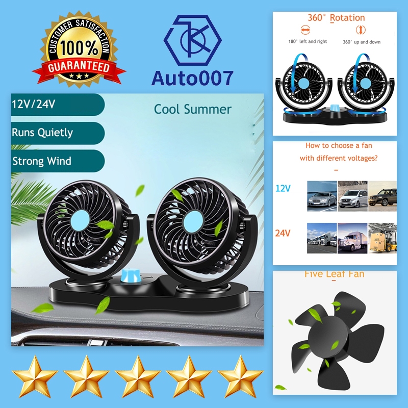 Car Fan 2024 New Portable Folding Fan 12V/24V Dual Head Brushless Motor 360 Rotation Strong Wind Air Circulation Fan For Sedan Suv Rv Truck Cruise Home Office Desktop White Usb Plug White Usb Plug