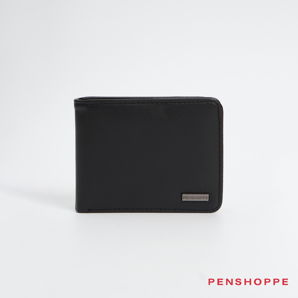 Penshoppe Bi-Fold Wallet With Metal Branding For Men (Black/Chocolate ...