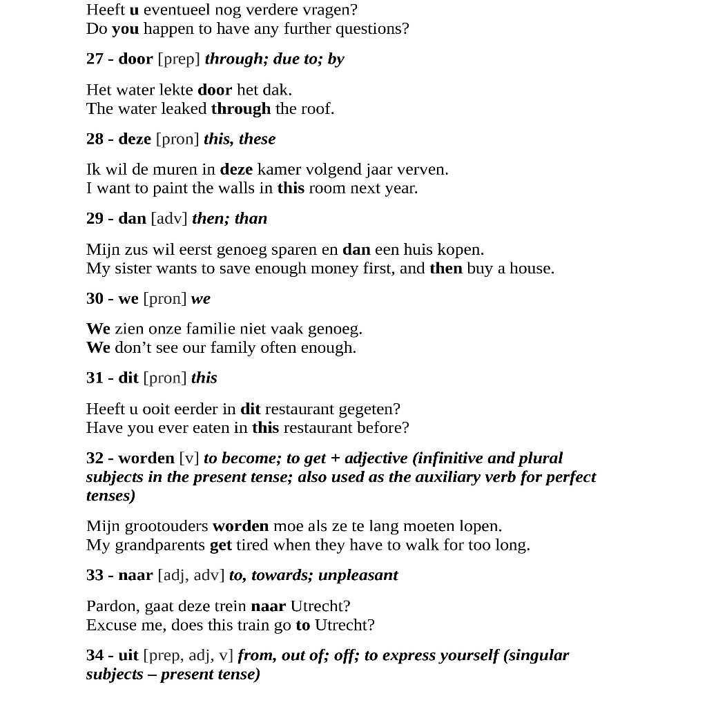 2000 Most Common Dutch Words in Context | 249 Pages | Second Edition ...