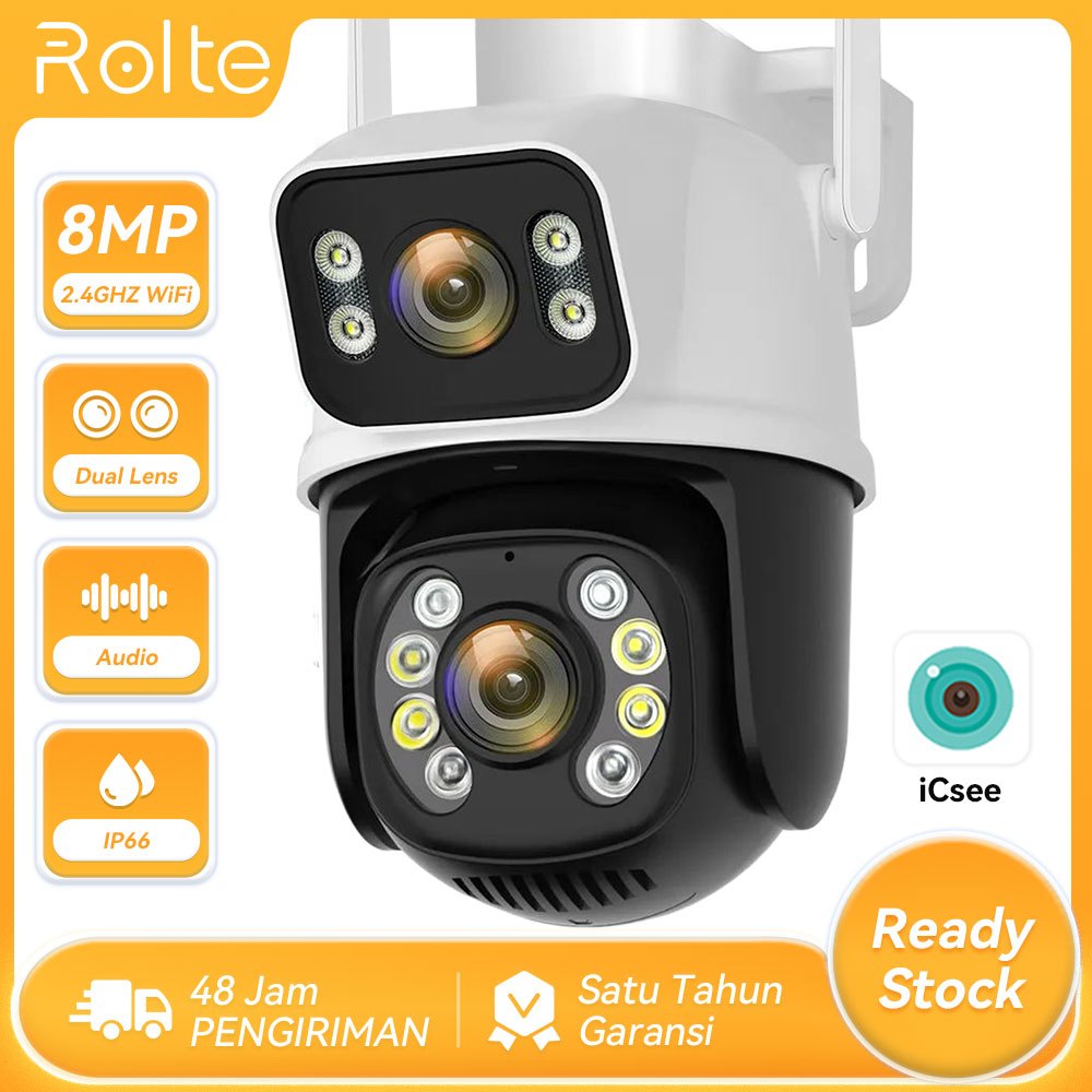 Rolte 4K 8MP Dual Lens PTZ WIFI Camera Dual Screen Motion Detection Two Way  Audio Waterproof CCTV
