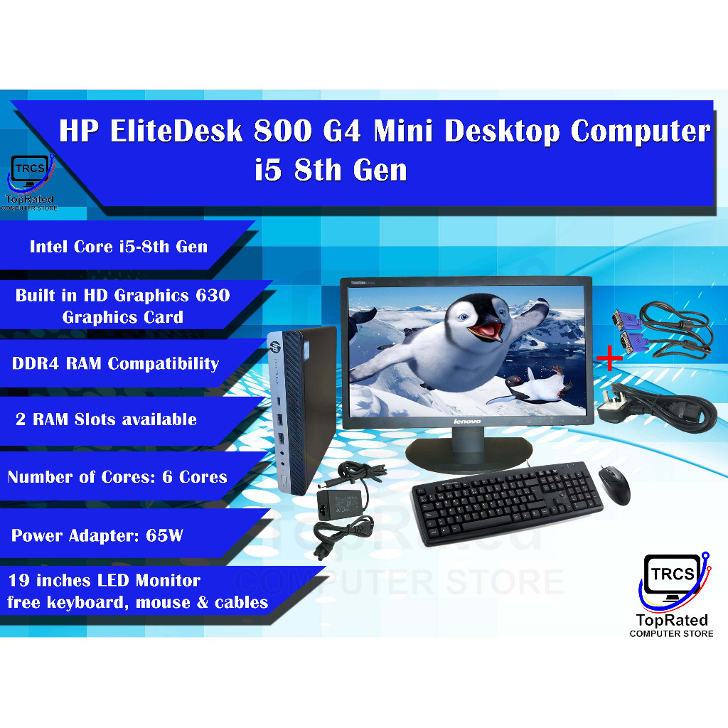 Desktop Computer Set HP EliteDesk 800 G4 Mini Desktop Computer i5-8500T ...