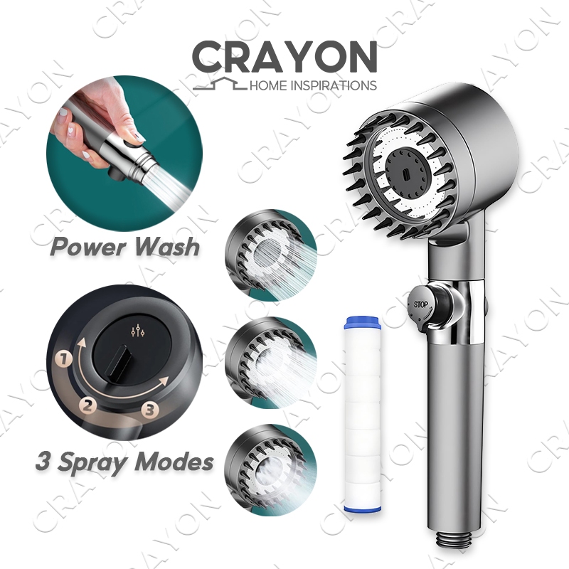 Filtered Shower Head With Hose Set 3 Spray Modes High Pressure Bathroom ...