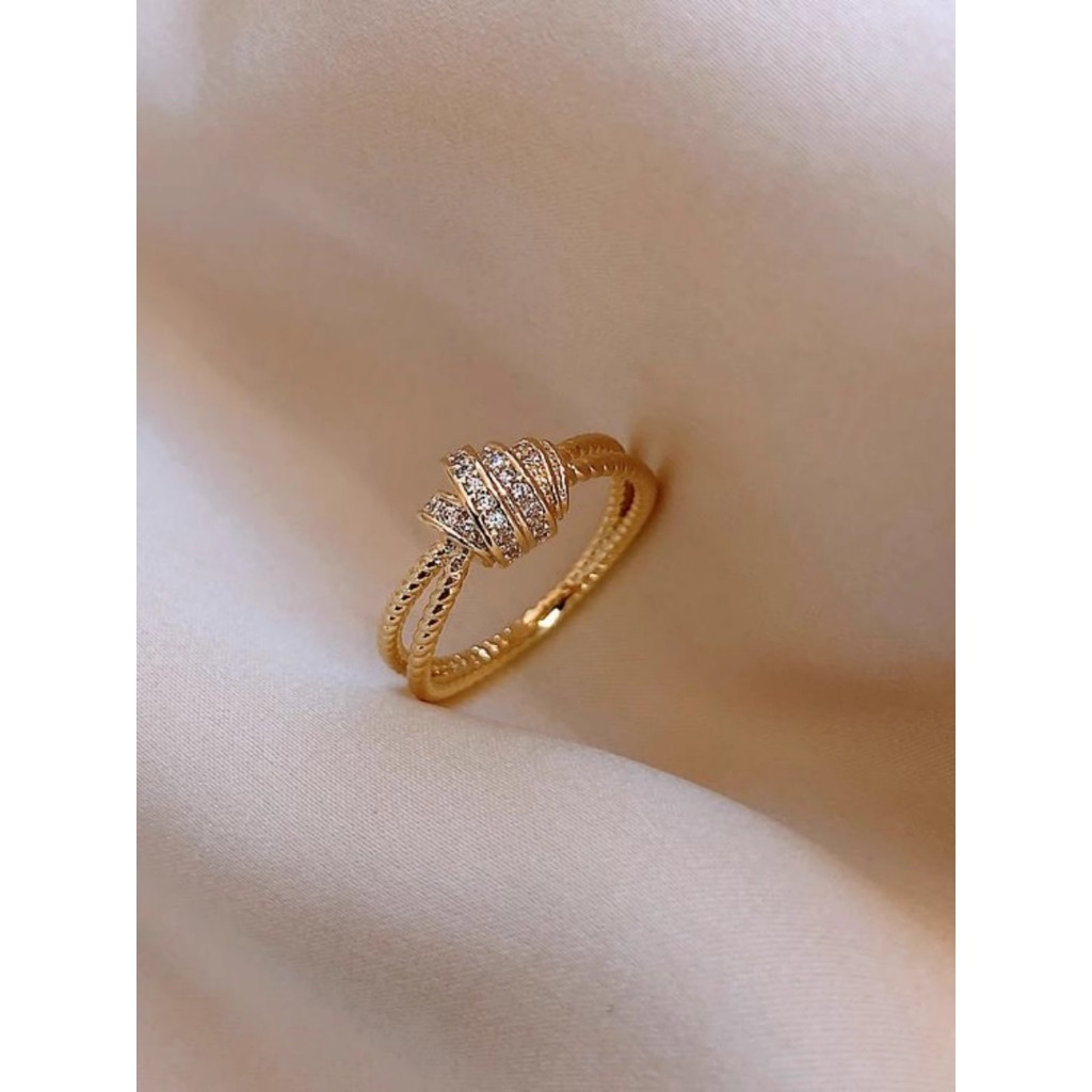 PAWNABLE18K SAUDI GOLD Rose Gold Cross Knot Diamond Set Ring COD Shopee Philippines