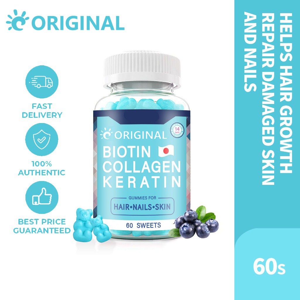 Biotin Collagen Keratin Vitamin Gummies Support Hair Nails Skin Beauty ...