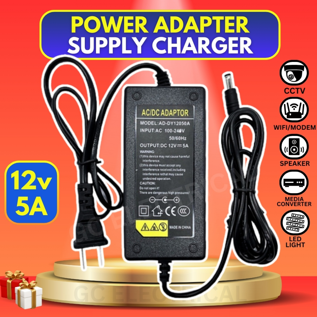 SWITCHING POWER 12V 5A ADAPTER AC/DC ADAPTER INPUT AC100-240V 50-60Hz ...