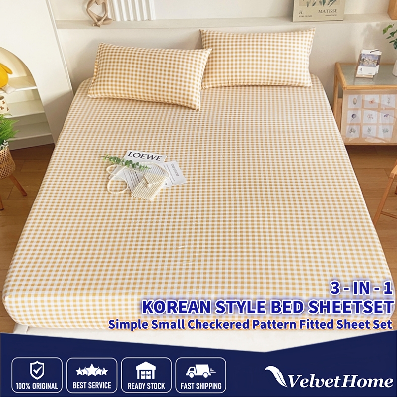 3-In-1 Korean Bedsheet Gingham Bed sheet No Lukot No Gusot Bedsheet ...