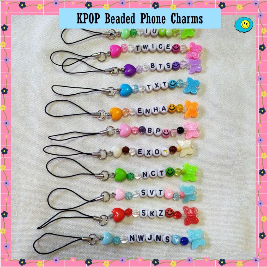 KPOP Beaded Phone Charm Strap Korean Cute Keyring Keychain Personalized ...