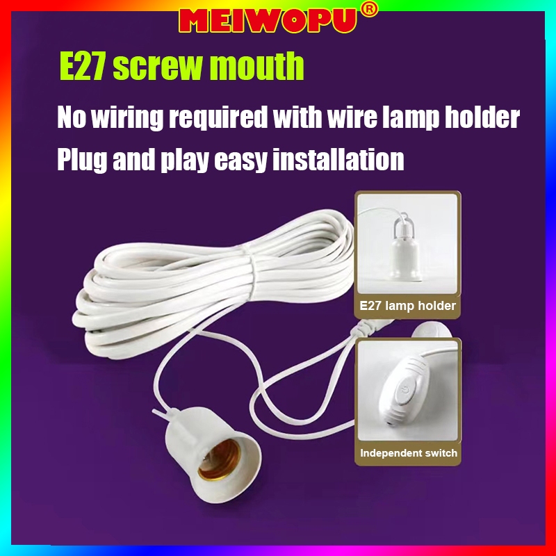 Household Socket With Plug Switch Wire Light Base Red Energy-Saving E27 ...