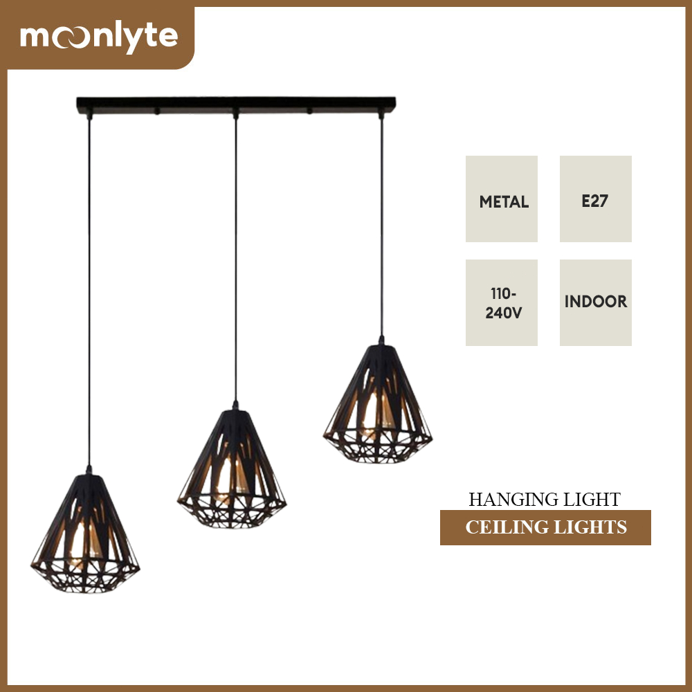 MOONLYTE Three Heads Ceiling Light Vintage Nordic Restaurant Hanging ...