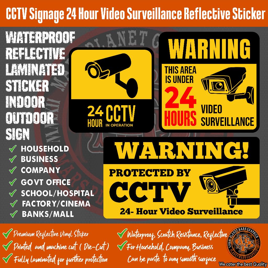 CCTV Signage 24 Hour Video Surveillance Reflective Sticker For ...