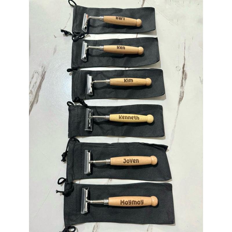 Personalized Shaver Bamboo Razor FREE NAME ENGRAVE Refillable for Men ...