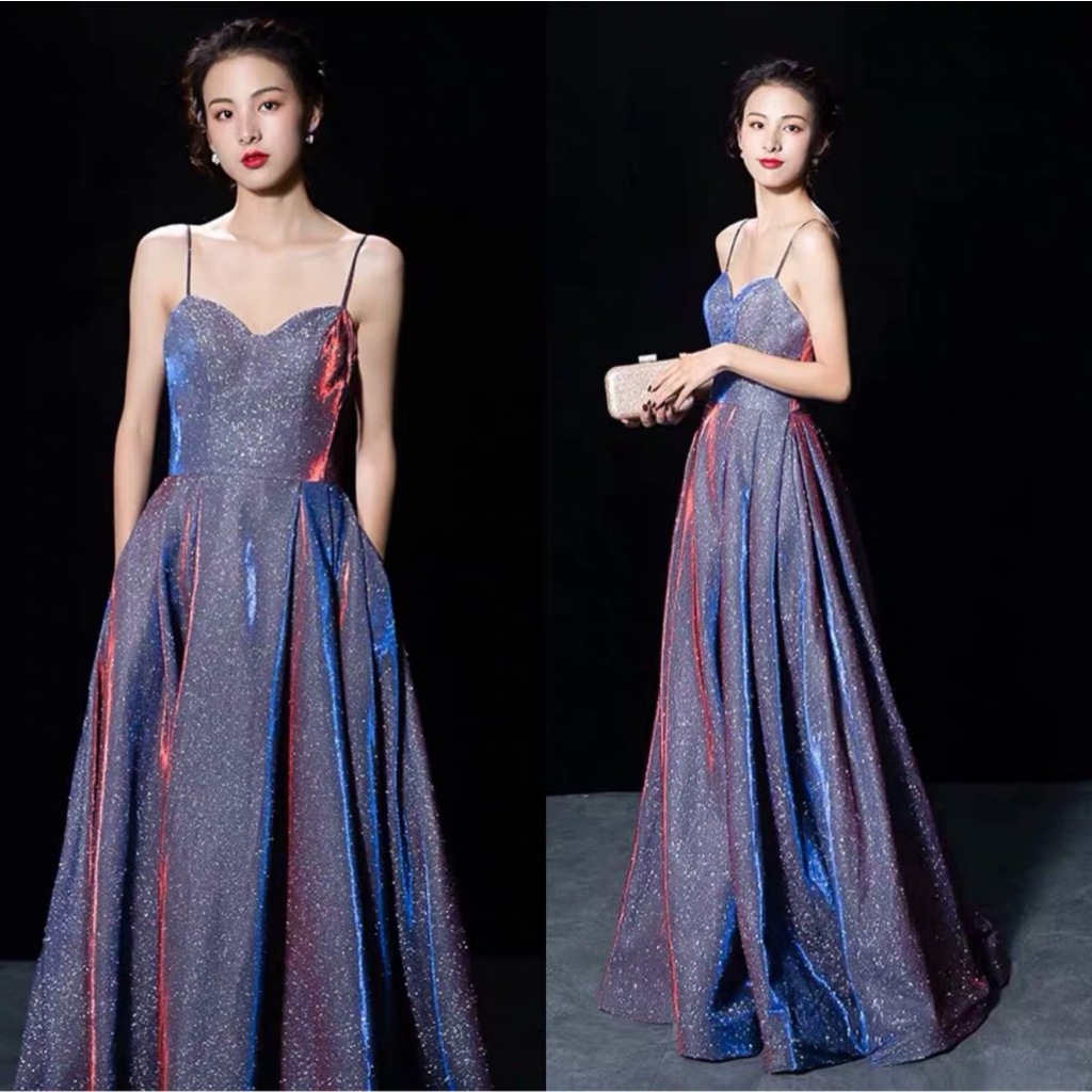 Dark starry sky purple tulle long prom dress purple evening dress Y5847 main image 0