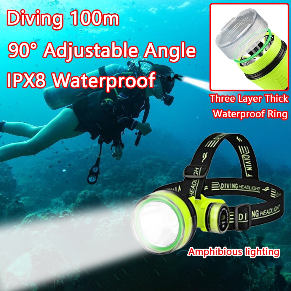 100m Diving Headlamp Waterproof Diving Flashlight Rechargeabl Professional  Led Fishing Flashlight