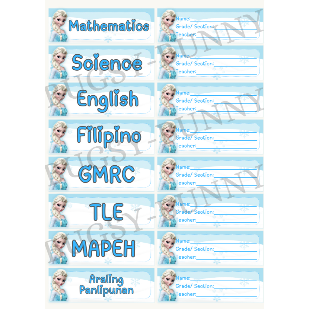 SUBJECT STICKER LABEL FOR NOTEBOOKS WITH NAME STICKER LABEL 9 DESIGNS ...