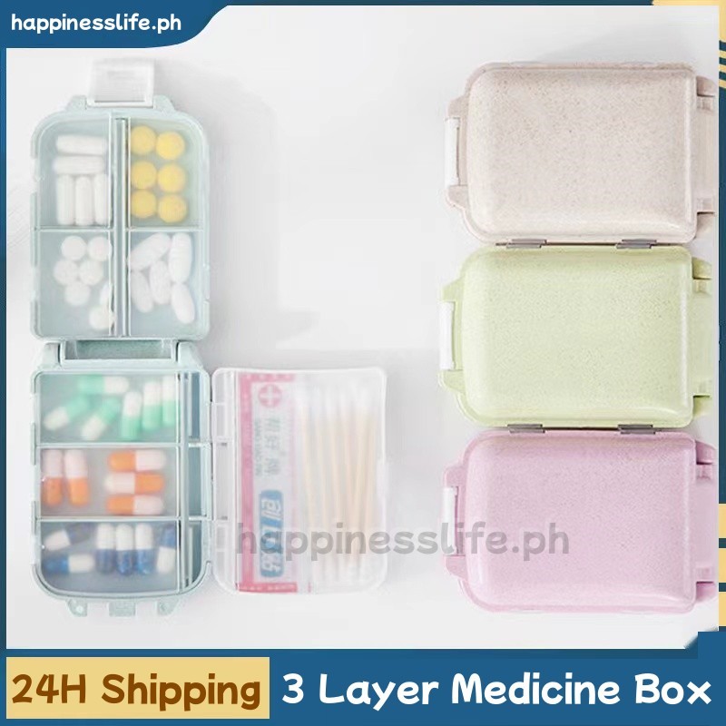 3 Layer Folding Medicine Box Portable Wheat Straw Mini Family First Aid ...