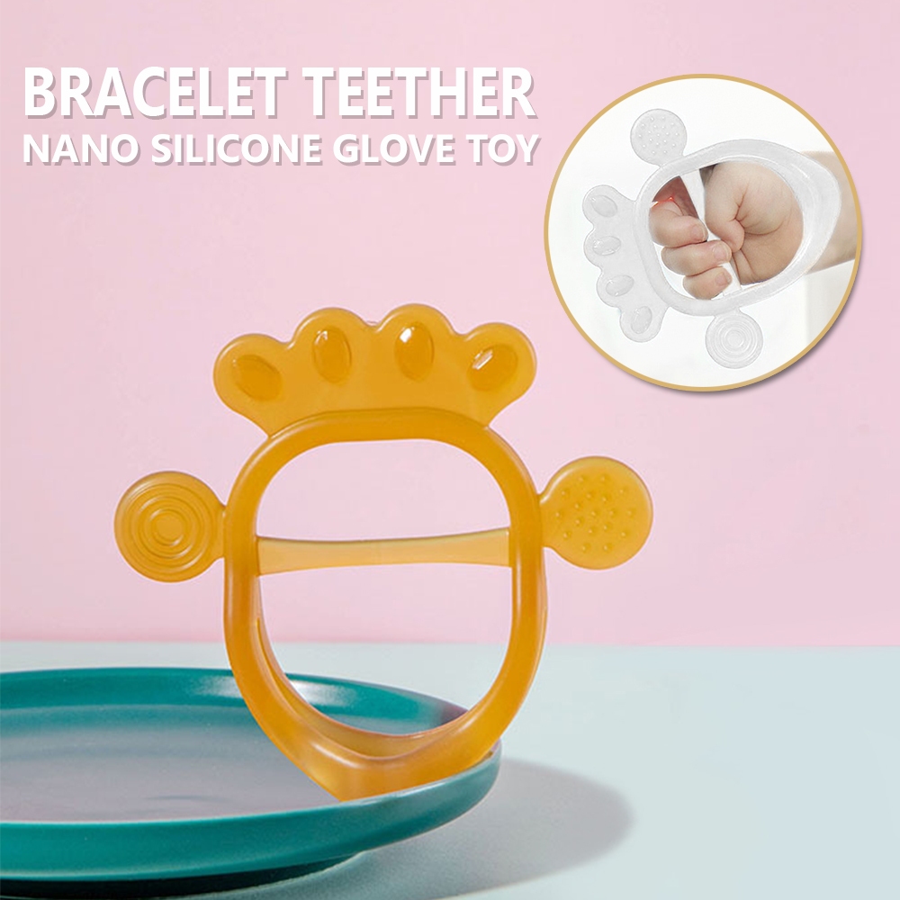 Baby Silicone Chewing Teether Glove Type Toy Soothing Teether Wristband ...