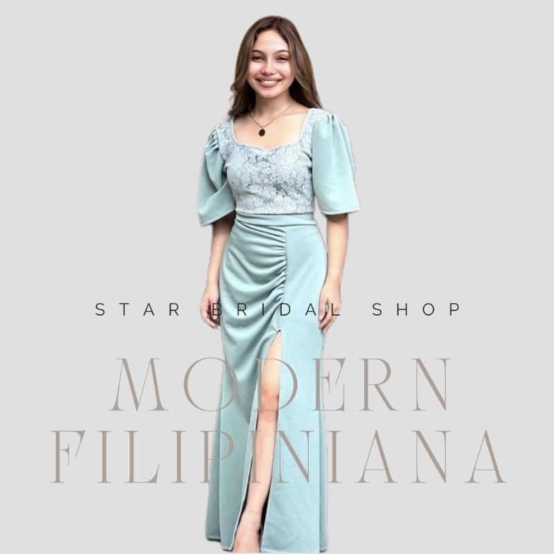 POWDER BLUE and Dustyblue Filipiniana Gown| Bridesmaid, Ninang, Wedding,  Prom, Graduation Dress | Shopee Philippines