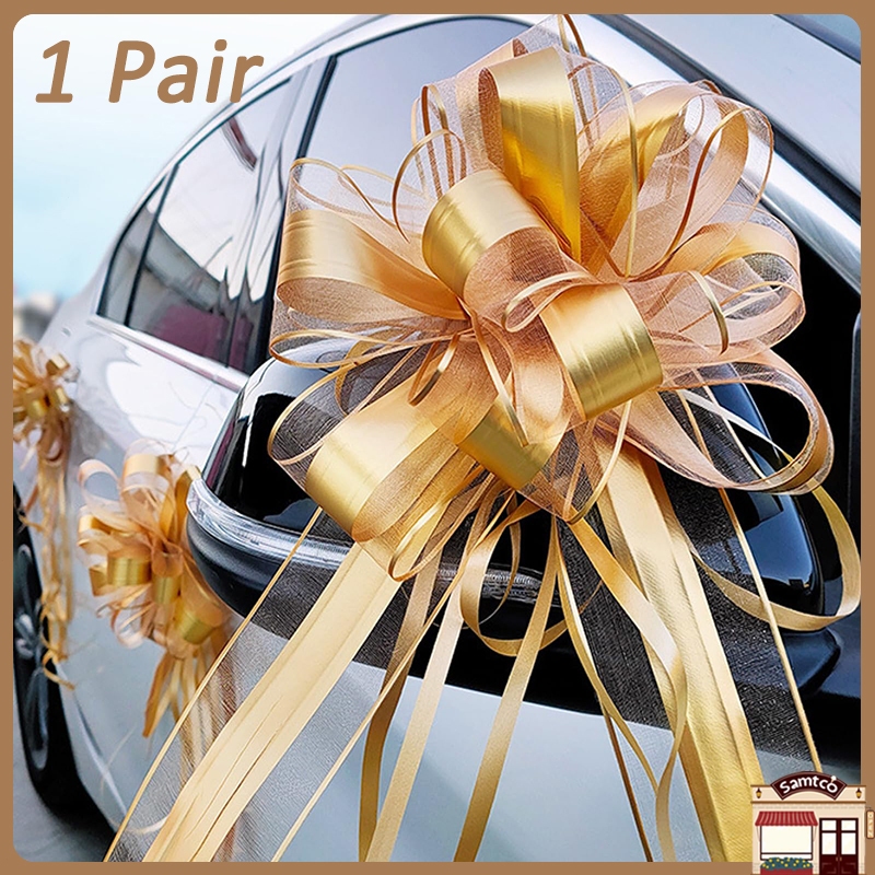 2 Pieces Large Handmade Pull Bow Ribbon Flower for Huge Car Bow Wedding ...