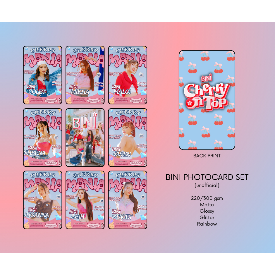 BINI UNOFFICIAL PHOTOCARDS Karera Talaarawan Cherry On Top Etc. 9pcs ...