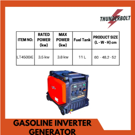 THUNDERBOLT GASOLINE INVERTER GENERATOR (3800w) | Shopee Philippines