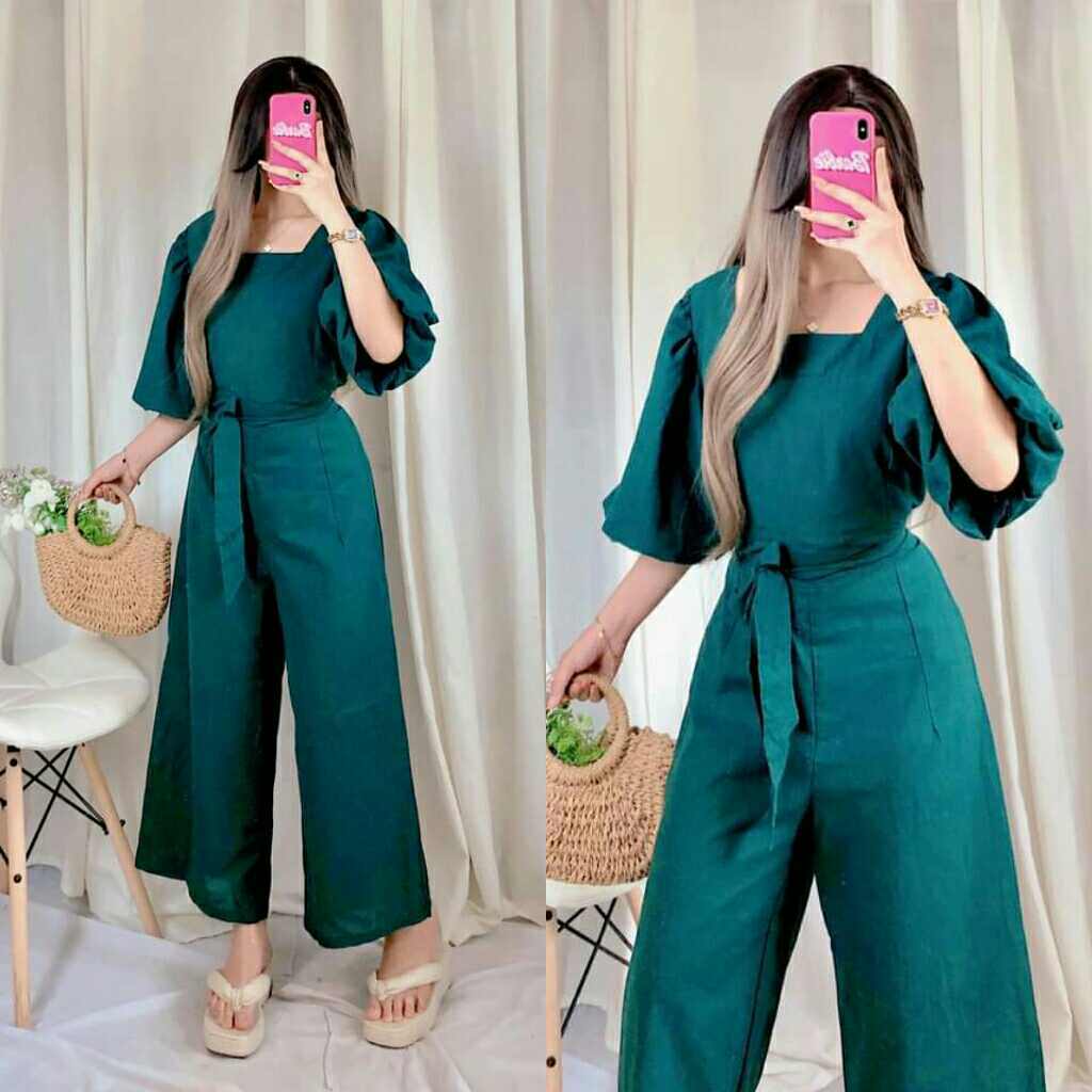 Nefrity Esmeralda Elegant Puff Sleeve Casual Jumpsuit Formal Wear Wide Leg Korean Belted Jumpsuit Shopee Philippines