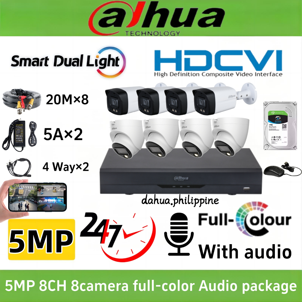 Dahua 5mp CCTV Package Full-color With audio 2/4/8 CH CCTV Kit 3K HD DVR  Complete 5mp CCTV KIT