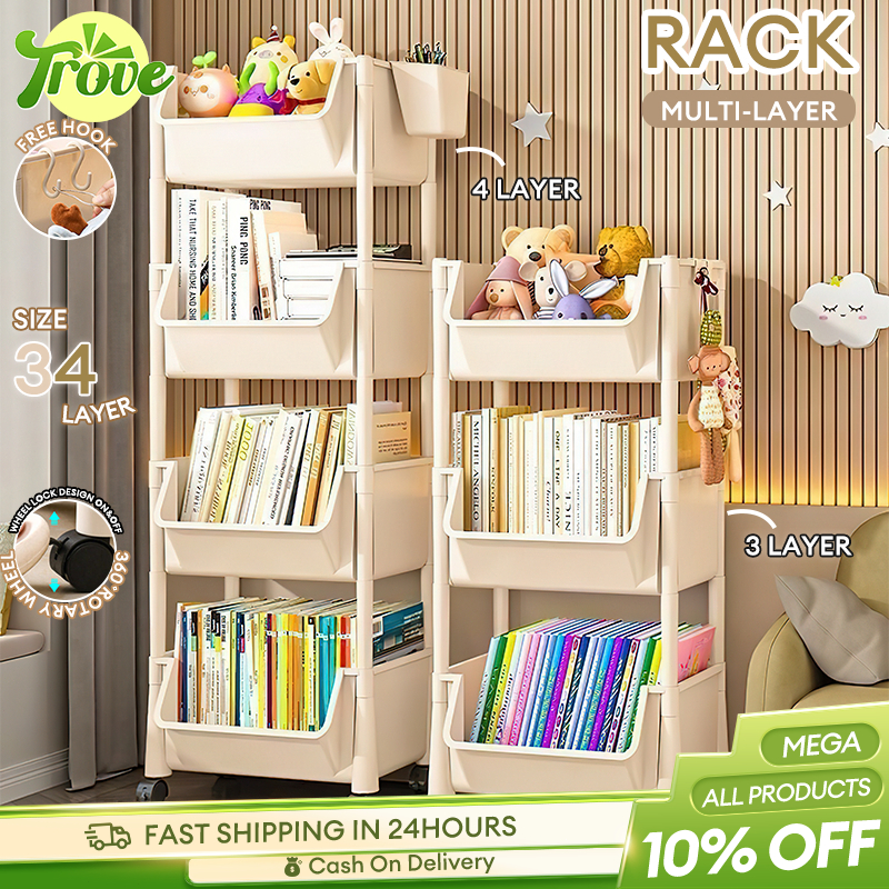 Trove 3/4/5 Layer Moving Rack Trolley Cart Book Storage Rack Shelf ...