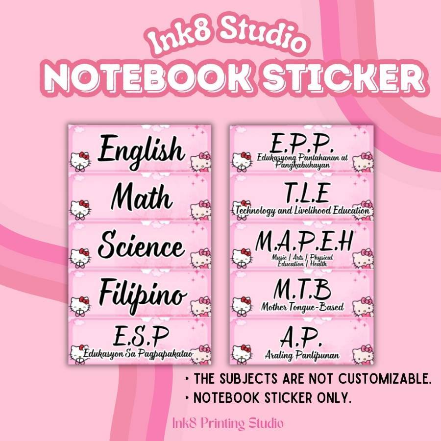 INK8 | Notebook Subject Sticker Name Tag Button Pin Customize | Shopee ...