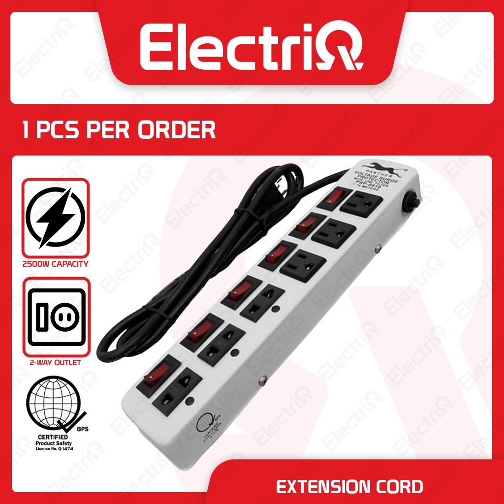 Electriq l Panther Extension Cable Wire Cord Outlet w/ Voltage Surge ...