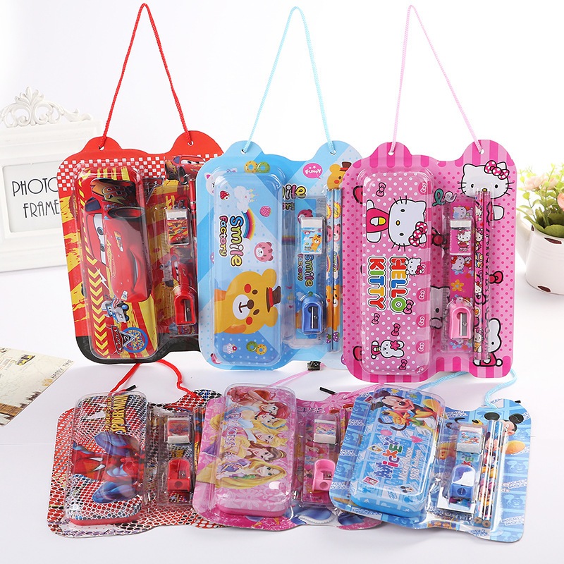 6in1 Pencil Cases Cute Cartoon Stationery Set Pencil Ruler Eraser ...