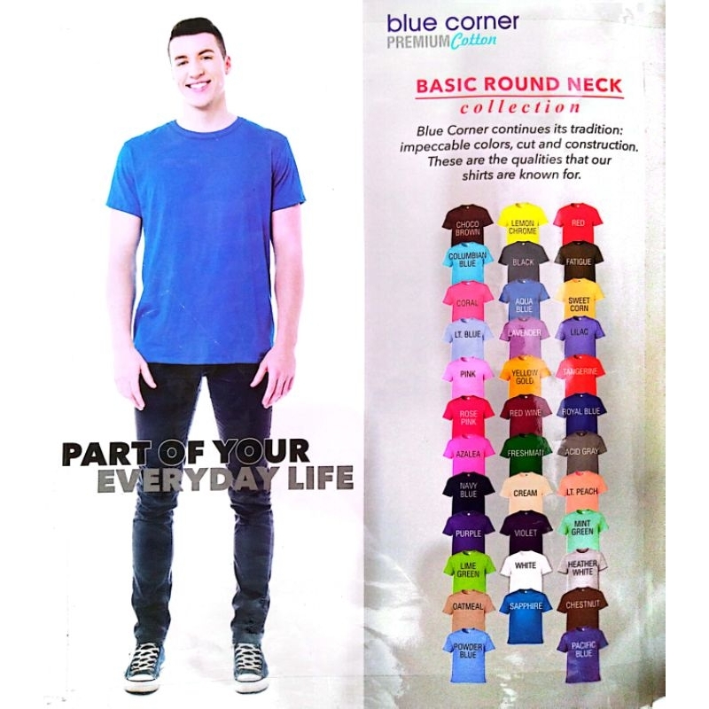 BLUE CORNER T-SHIRT ROUND NECK-colored | Shopee Philippines